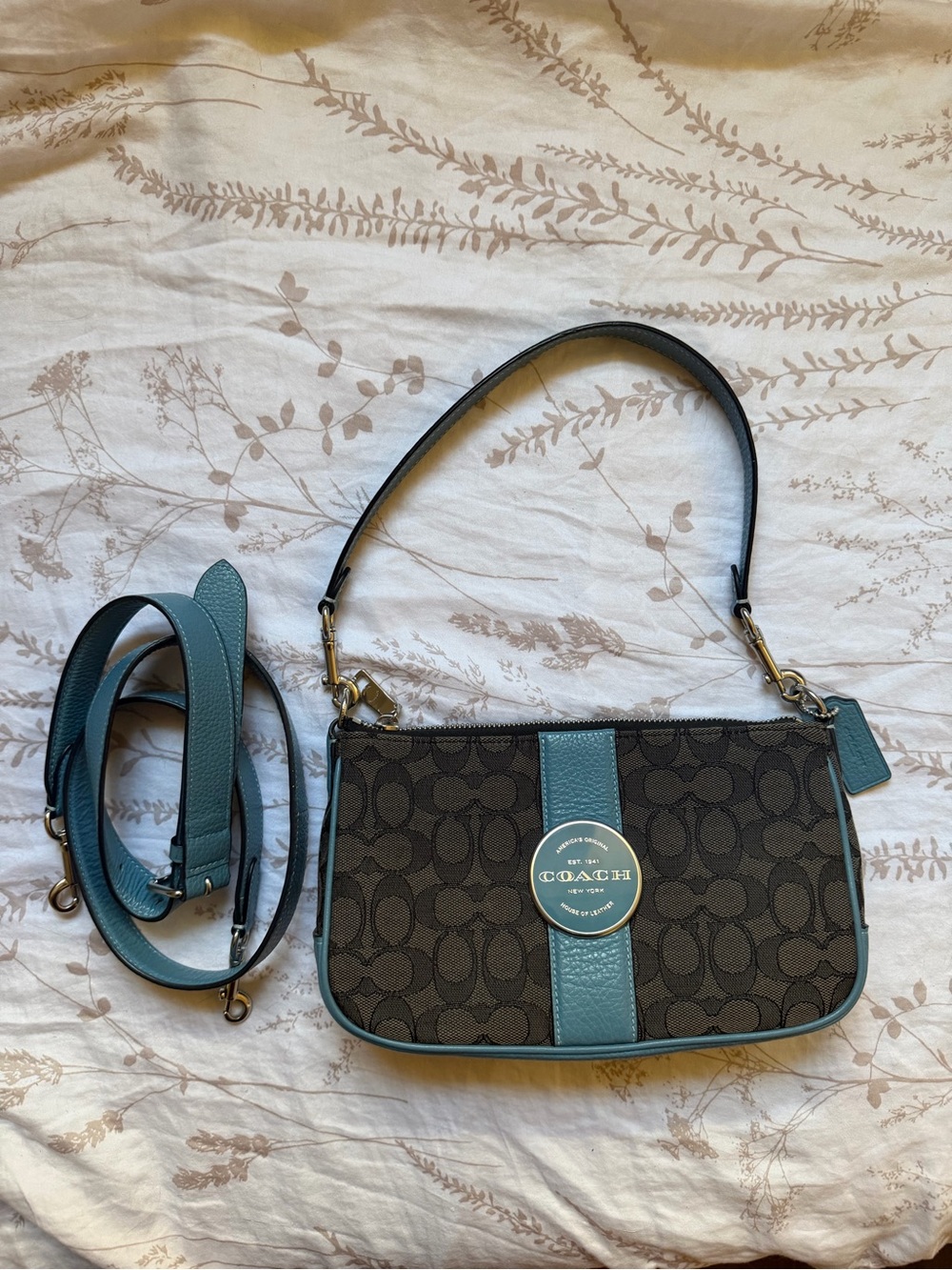 Like New Coach Lonnie Baguette Signature in Blue Gray C8306